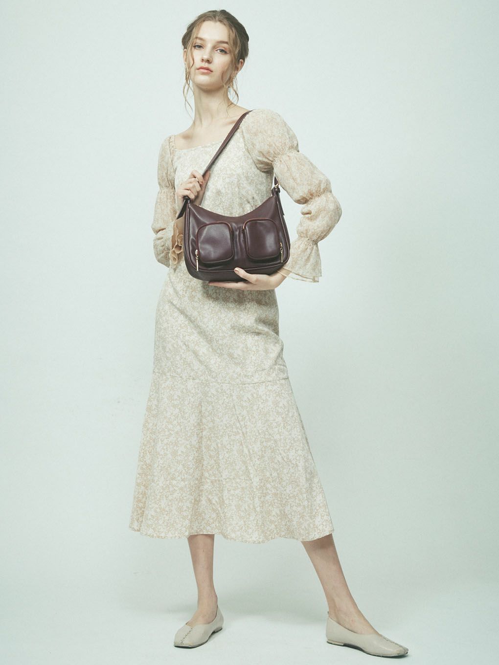 THE FLOWER SHIRRING SLEEVE DRESS | Puff designs パフデザインズ