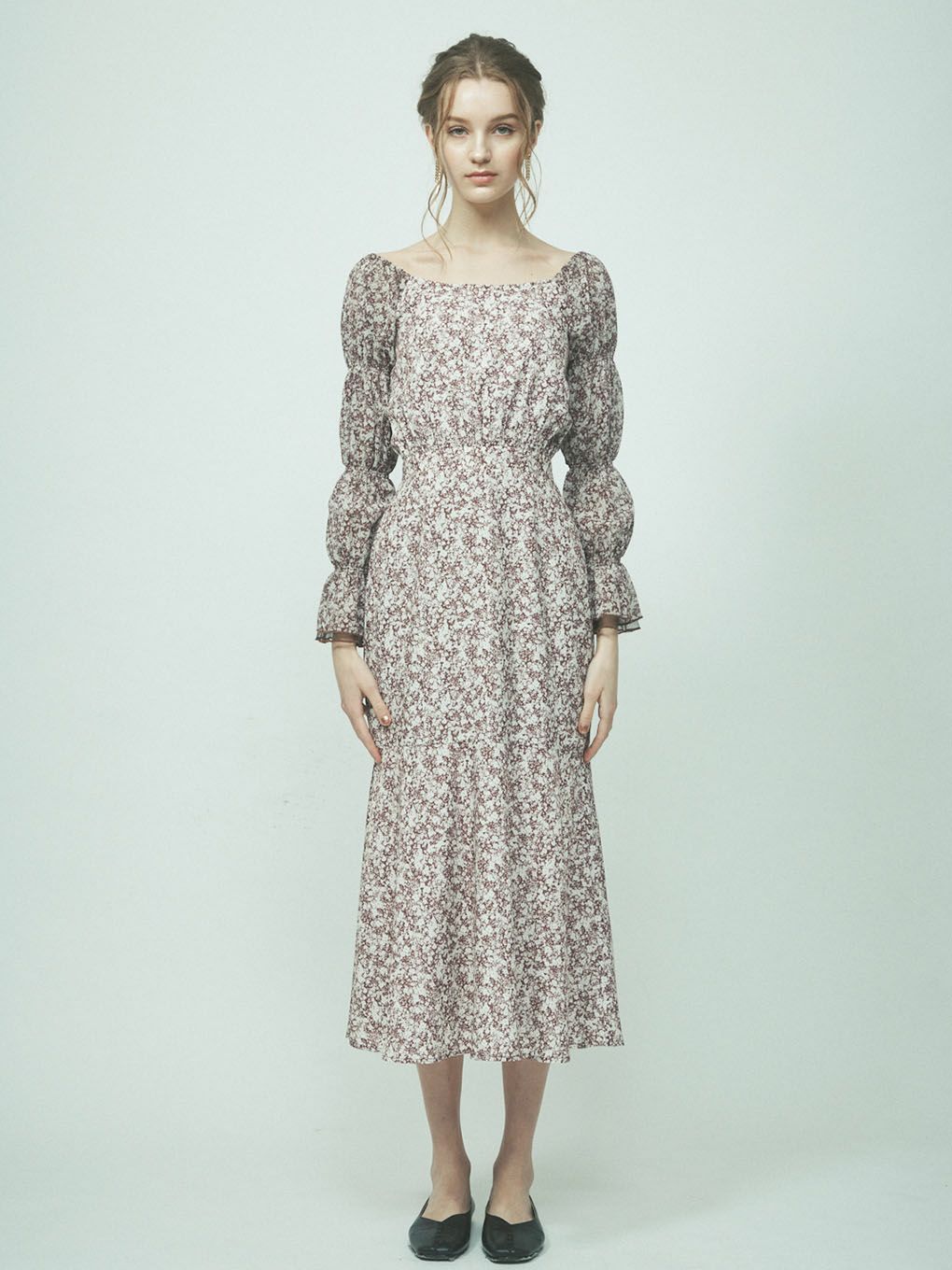 THE FLOWER SHIRRING SLEEVE DRESS