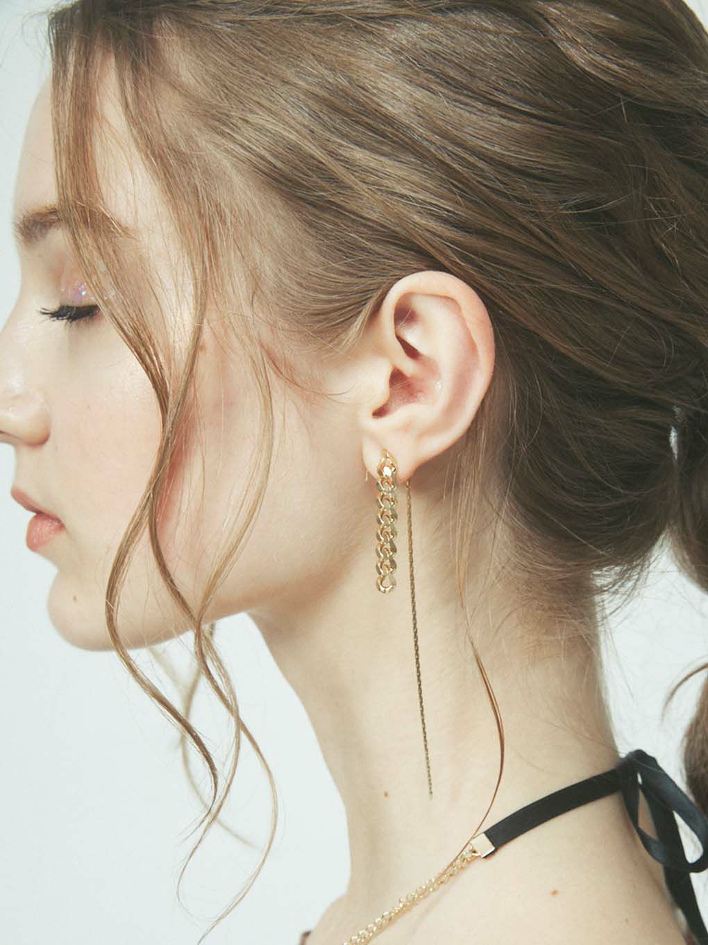 THE DOUBLE CHAIN PIERCED EARRINGS | Puff designs パフデザインズ