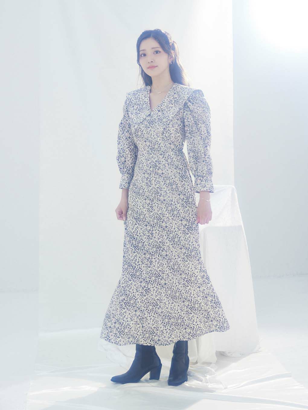 Big Collar Flower Pattern Dress | Puff designs パフデザインズ