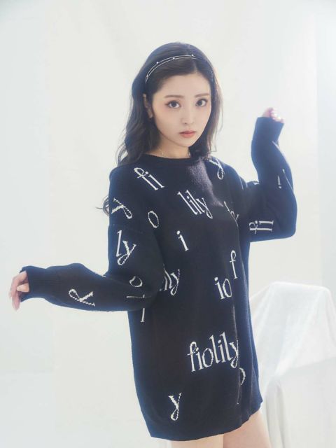 fiolily Random Letter Jacquard Knit Tops