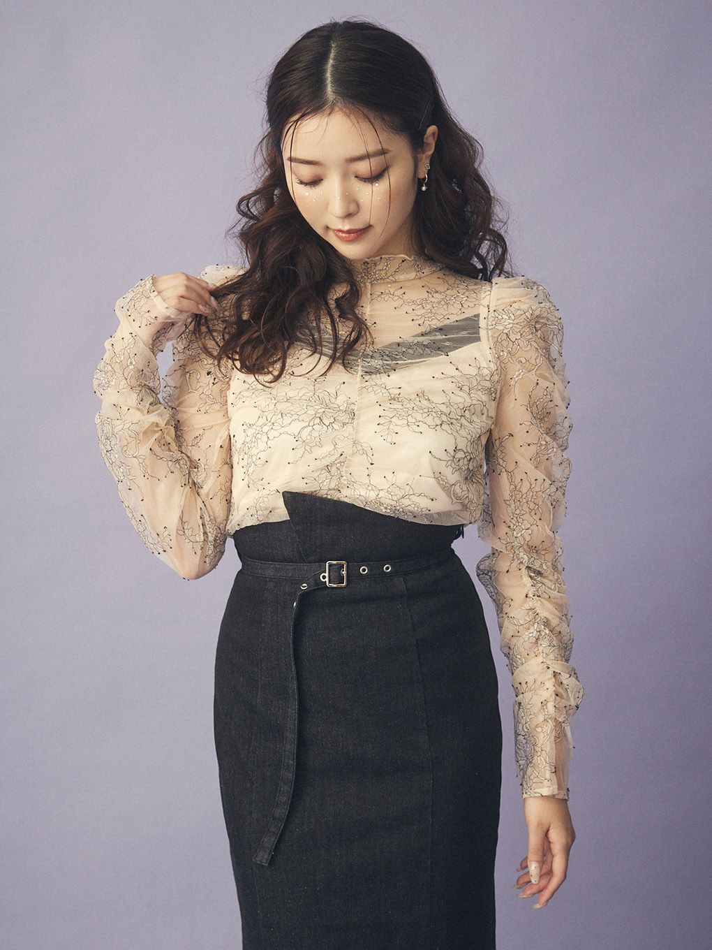 Flower Lace Gather Tops