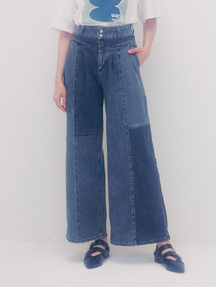 Priveve×SOMETHING PATCH WORK WIDE DENIM PANTS | Puff designs パフ