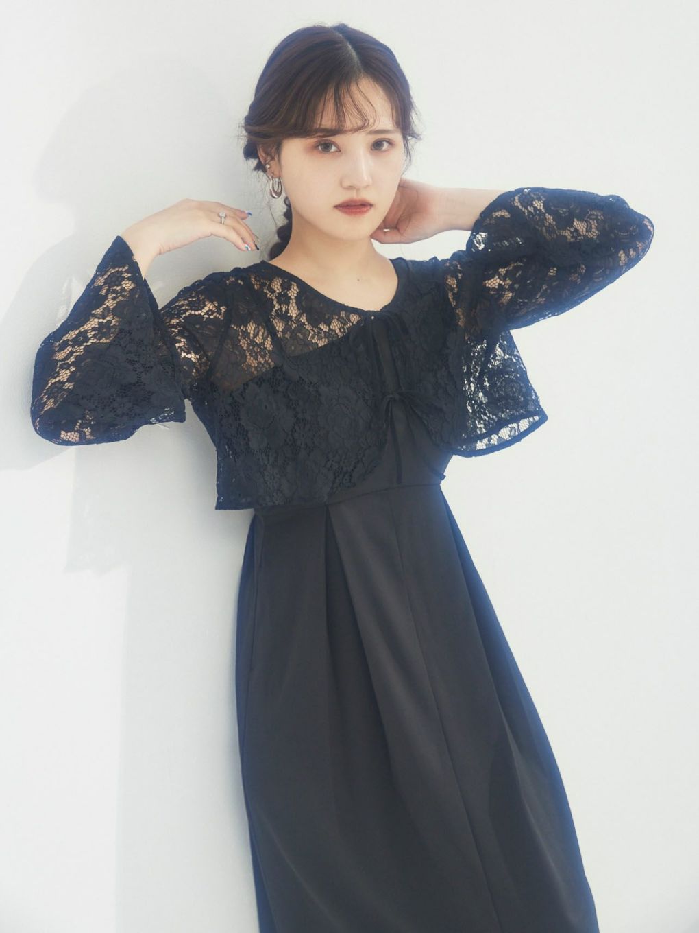 THE 2WAY LACE BOLERO SET ONE SHOULDER DRESS | Puff designs パフ