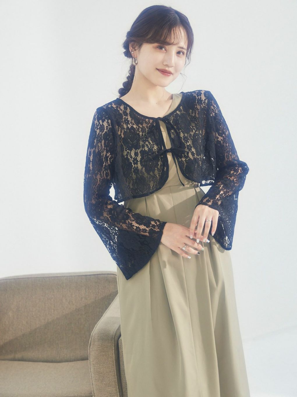 THE 2WAY LACE BOLERO SET ONE SHOULDER DRESS | Puff designs パフ