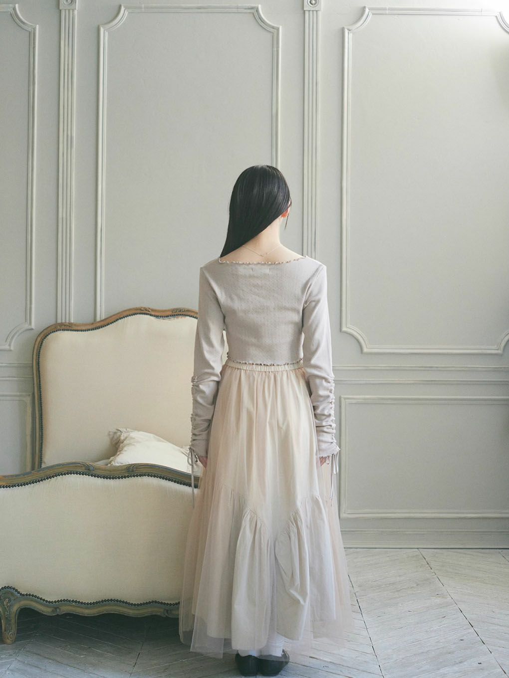 【Lure you in】ヴェールチュールスカート スモーキーベージュ VEIL TULLE SKIRT | Puff designs パフデザインズ