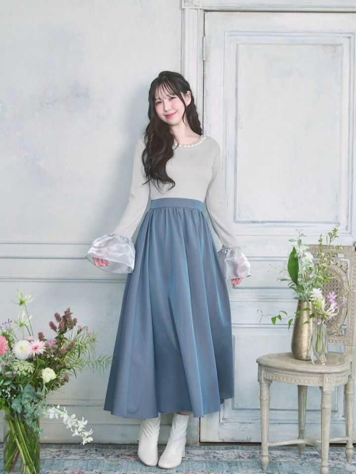 Tulle Sleeve Velour Dress | Puff designs パフデザインズ