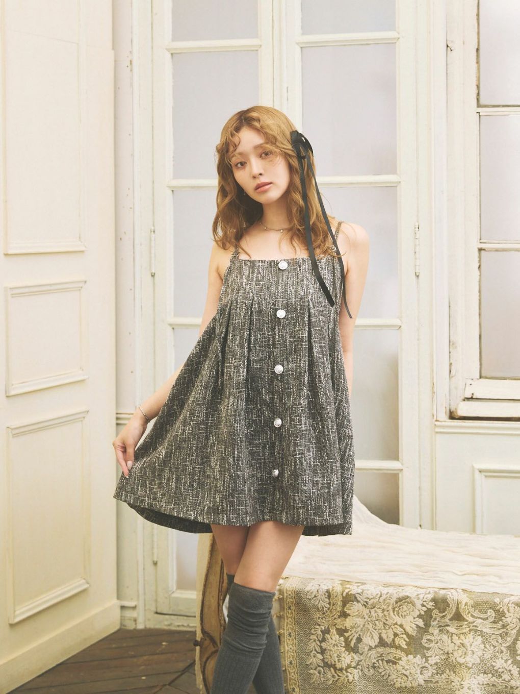 [新品] Fiolily ツイードキャミソールミニドレス　白 Tweed Camisole Mini Dress | Puff designs パフデザインズ