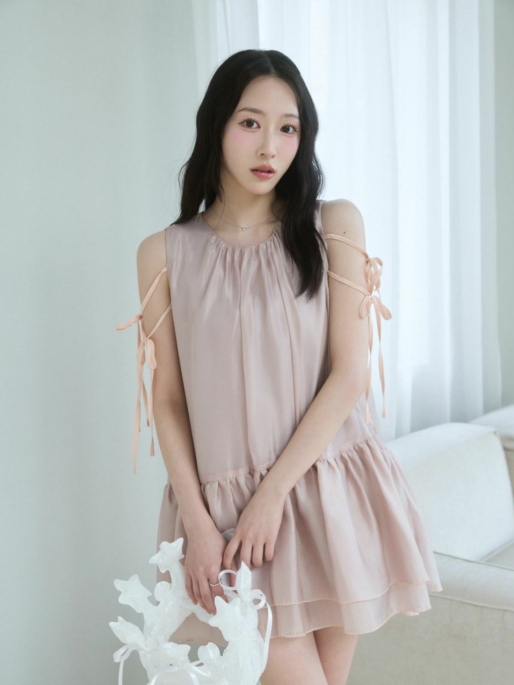 DOUBLE RIBBON ORGANDY MINI DRESS | Puff designs パフデザインズ